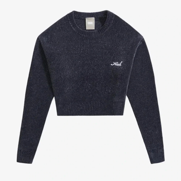 New Kith Women’s Mica Crewneck Sweater Black Soft XS Crew Monogram Chenille - Picture 1 of 7